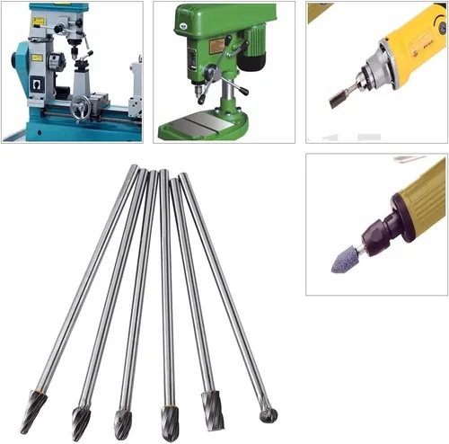 Vista 8 de 6 unids 0.236 in vástago carburo de tungsteno limas rotativas rebabas punto punto rebabas muere amoladora aluminio 0.394 in cabeza