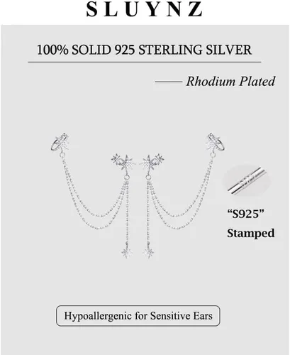 Vista 8 de SLUYNZ - Aretes de plata de ley 925 con diseño de estrella, para mujeres, adolescentes, niñas, aretes de estrella