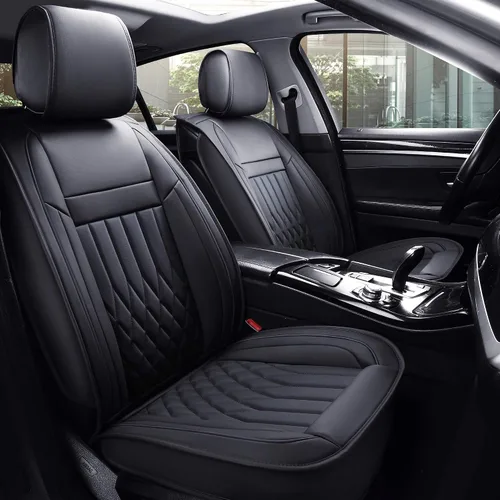 Vista 2 de Aierxuan 2 piezas de fundas de asiento de automóvil delanteras con cuero impermeable, compatible con bolsa de aire, funda acolchada para vehículos