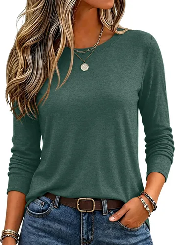 Vista 35 de Zeagoo Paquete de 3 camisetas de manga larga para mujer, estilo casual, suave, cuello redondo, básicas, ropa de otoño Z Rayas Azul 273