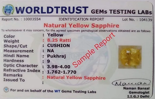 Vista 2 de Kartik Gems - Piedra de zafiro amarillo sin calentar y sin tratar con certificación natural