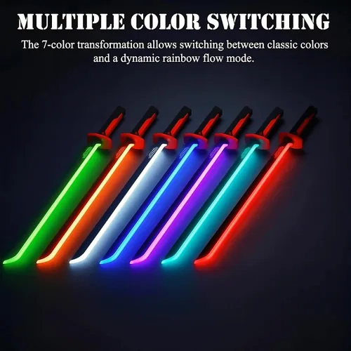 Vista 2 de Juguete de sable de luz RGB con efecto de niebla de humo, sable de luz de neón de 7 colores, efectos de sonido y detección de impacto, espada
