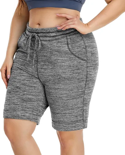 Vista 3 de ZERDOCEAN Pantalones cortos deportivos de yoga casuales para mujer, talla grande, 10 pulgadas, para descansar, pijama, caminar, pantalones cortos