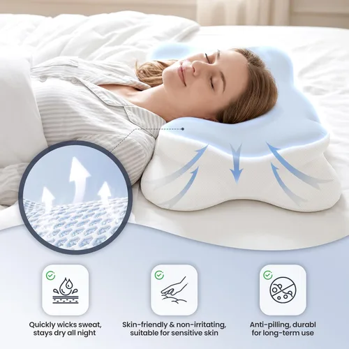 Vista 4 de Almohada cervical para el cuello para dormir, almohadas refrescantes de espuma viscoelástica para la espalda, funda de almohada transpirable lavable