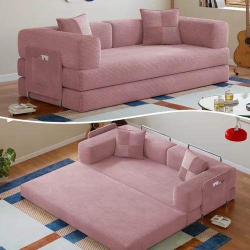 Vista 24 de Sofá cama sin hueso de 78 pulgadas para sala de estar, sofá cama Beige