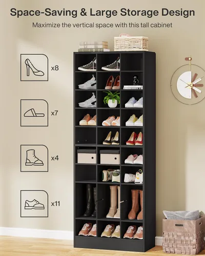 Vista 7 de Tribesigns Armario de almacenamiento de zapatos de 10 niveles, zapatero de madera negro con 30 cubículos, organizador de zapatos alto independiente