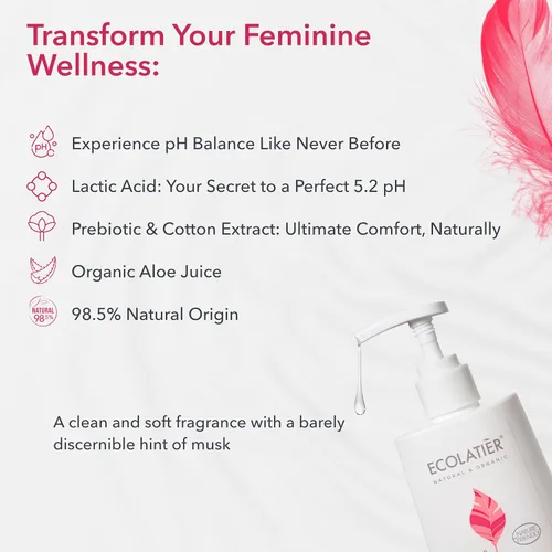 Vista 4 de Comodidad de lavado femenino con extracto de algodón, 98.5% natural, vegano, pH 5.2 lavado femenino equilibrado para mujeres, lavado íntimo diario