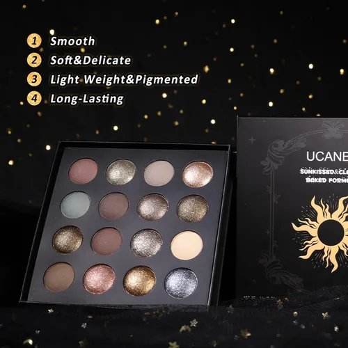 Vista 5 de UCANBE - Paleta de sombra de ojos horneada de 16 colores con 15 pinceles de maquillaje, sombra de ojos de mezcla mate y brillante para mujeres