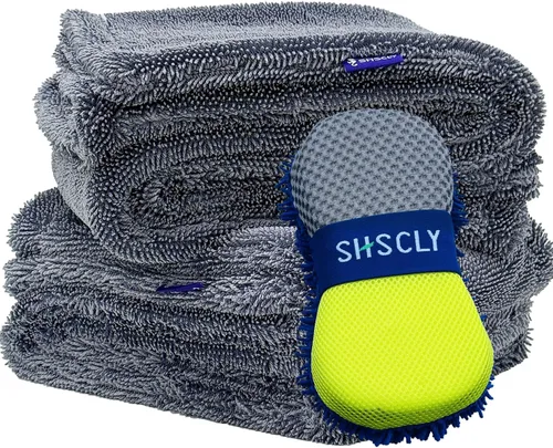 Vista 10 de SHSCLY - Paquete de 2 toallas de microfibra para secado de automóvil, color gris, 20 x 24 pulgadas Just-Right Size. Better Control. Premium Twist