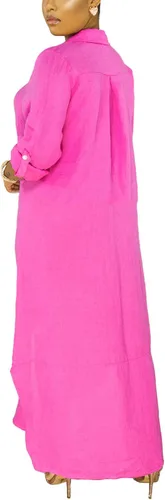 Vista 3 de Maxivestido con botones para mujer, estilo casual, holgado, manga larga, enrollable, vestido con abertura