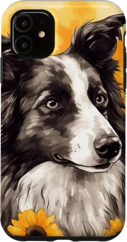 Vista 8 de iPhone 16 Border Collie Dog Watercolor Sunflower Border Collie Case
