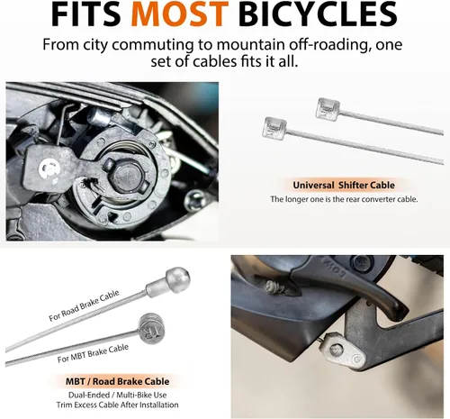 Vista 3 de Kit universal de cables de bicicleta – Cables de cambio de freno y cambio con carcasa, tapas de extremo y juntas tóricas, compatible con reparación
