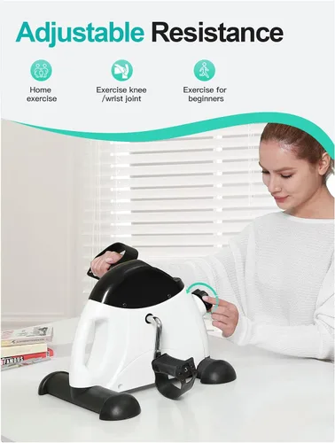 Vista 3 de Cyclace Ejercitador de pedales de bicicleta debajo del escritorio para ejercicio de brazos/piernas, mini bicicleta de ejercicio portátil