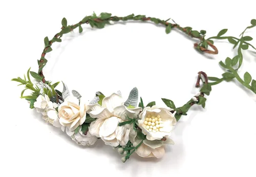 Vista 10 de Corona de flores burdeos marfil diadema de boda adulto diadema halo floral corona de pelo (borgoña y marfil)