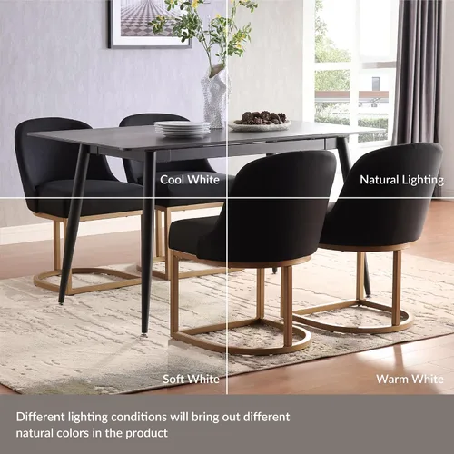 Vista 11 de Leick Home 214536 Barrelback Silla de comedor con base de metal, juego de 2, para comedor, asiento moderno de lino negro y base de metal dorado