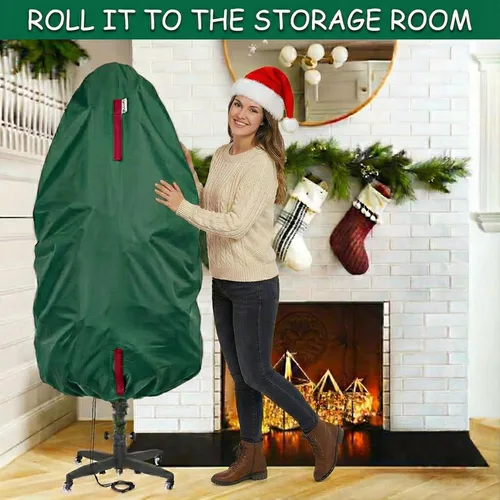 Vista 8 de Bolsa de almacenamiento vertical para árbol de Navidad - Se adapta a árboles artificiales de 7 pies y árboles topiarios de Navidad, cubierta Verde