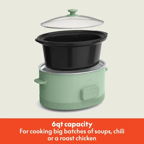 Vista 9 de BELLA 6.0 Qt Olla de cocción lenta programable, revestimiento antiadherente de cerámica, temperatura ajustable y tiempos de cocción, olla