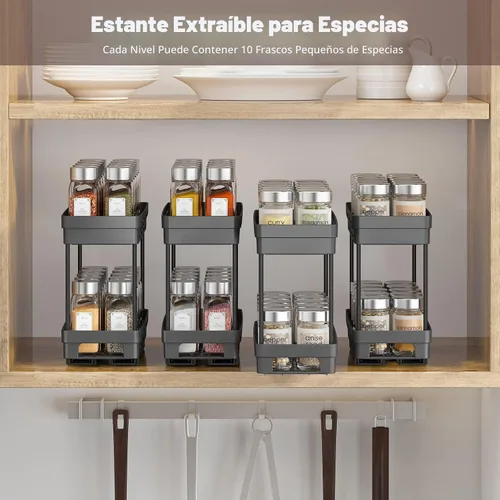 Vista 8 de Organizador de especias extraíble para gabinete, 3 paquetes de organizadores de especias deslizantes, organizadores de gabinete de especias, Negro
