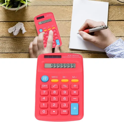 Vista 2 de Calculadoras, Pantalla clara Pequeña Calculadora Alimentada por Batería para Negocios para la Oficina para la Escuela rojo