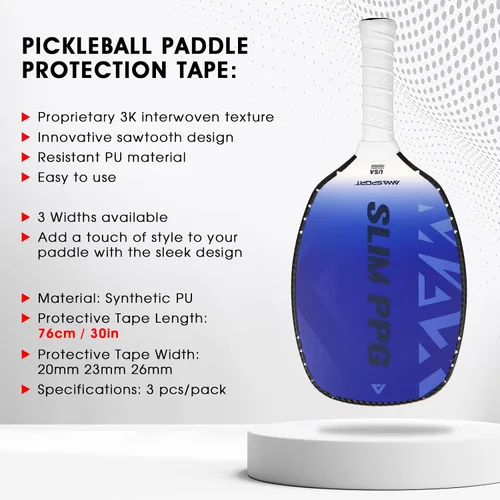 Vista 5 de PICKLETECH Cinta de protección de paleta de pickleball - Textura entretejida de poliuretano 3K - Protector de borde de cabeza de remo - Cinta de 3K