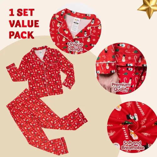 Vista 3 de JOYIN Conjunto de pijama familiar a juego, pijama de Navidad a cuadros negros y rojos, pantalones de descanso y calcetines