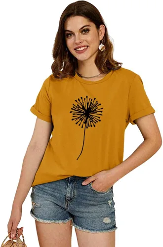 Vista 2 de Cicy Bell - Camiseta de manga corta para mujer, de verano, estampada con lindo gráfico de diente de león