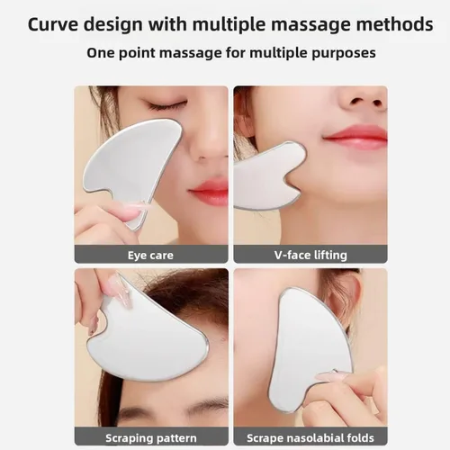 Vista 4 de Gua Sha - Herramientas faciales de acero inoxidable Guasha para cara, metal Gua Sha, aprieta la piel, herramienta de belleza para ojos corporales