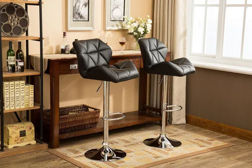 Vista 5 de Roundhill Furniture PC190BK Glasgow taburetes de bar con altura ajustable, Metal, Negro