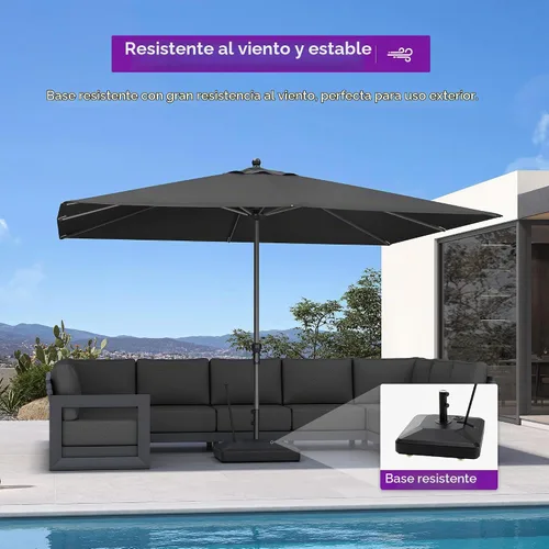 Vista 3 de PURPLE LEAF Base de sombrilla para mercado al aire libre con asa, soporte ponderado rellenable de 250 libras, 4 ruedas de polietileno de alta