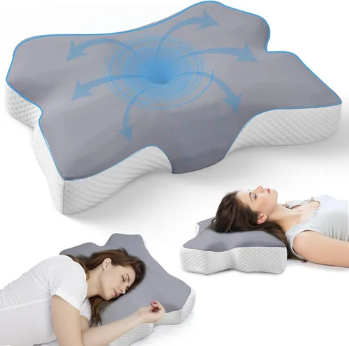 Vista 8 de Almohada cervical para dormir, almohadas para dormir de lado para adultos, almohada ergonómica de espuma viscoelástica con funda de almohada de seda