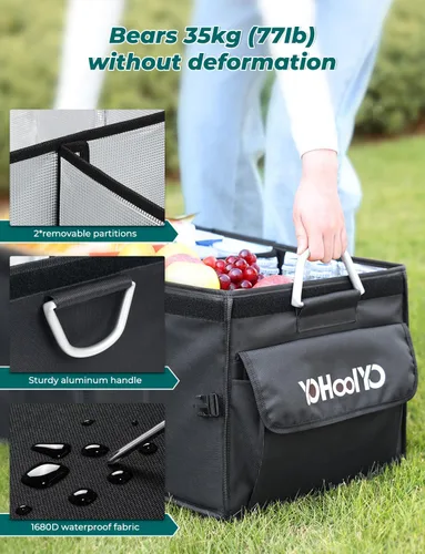 Vista 5 de YOHOOLYO Organizador de maletero de automóvil con bolsa refrigeradora aislada plegable para SUV con múltiples compartimentos y tapa