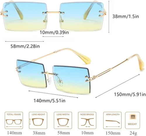 Vista 5 de BAWUYI Gafas de sol rectangulares sin montura de los años 90 años 2000 para mujeres y hombres accesorios Y2K vintage retro sin marco gafas cuadradas