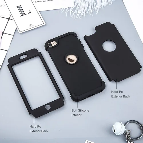 Vista 4 de Funda para iPod Touch de 7ª generación con 2 protectores de pantalla, serie de tres capas, protección resistente, a prueba de golpes, funda Negro