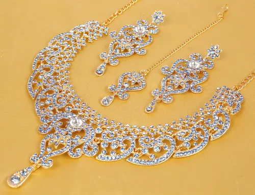 Vista 86 de Conjunto precioso de collar con look real Indian Bollywood, maravillosamente decorado, conjunto de collar adornado para mujer.