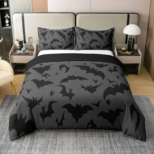 Vista 8 de Castle Fairy Juego de funda de edredón de esqueleto para adolescentes, 100% algodón natural, juego de funda de edredón en blanco y negro