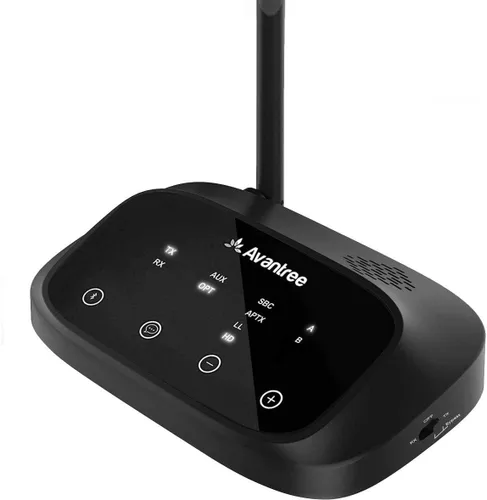 Vista 8 de Avantree Oasis Plus 2 - Transmisor Bluetooth para TV con control remoto de volumen, admite dos auriculares, aptX adaptable, barra de sonido