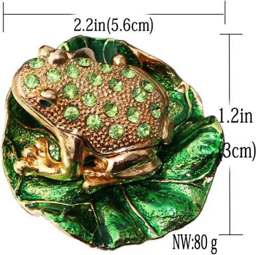 Vista 2 de Waltz&F - Joyero con bisagras decorativas y diseño de rana de diamante verde de loto pintado a mano, regalo único para decoración del hogar