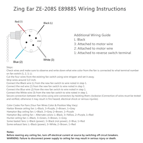 Vista 6 de Zing Ear ZE-208S E89885 - Interruptor de ventilador de 3 velocidades, 4 cables, interruptor de ventilador de techo, interruptor de control de 1