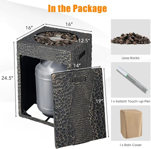 Vista 5 de Tangkula Patiojoy - Chimenea de propano para patio de 16 pulgadas, chimeneas de gas cuadradas de encendido electrónico con cubierta protectora
