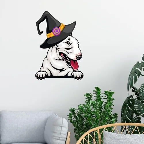 Vista 2 de Guangpat Calcomanías de pared de Halloween, brujas, bull terrier, decoración en miniatura, calcomanías de Feliz Halloween, decoración de pared
