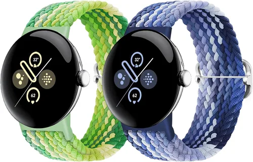 Vista 64 de Correas trenzadas Solo Loop compatibles con Google Pixel Watch 4, 3, 2, 1 de 1.61 pulgadas/1.77 pulgadas, correas elásticas ajustables de nailon