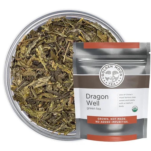 Vista 5 de Golden Moon Tea Organic Dragon Well Longjing Té verde – Hoja suelta, sin OGM – 1 onza