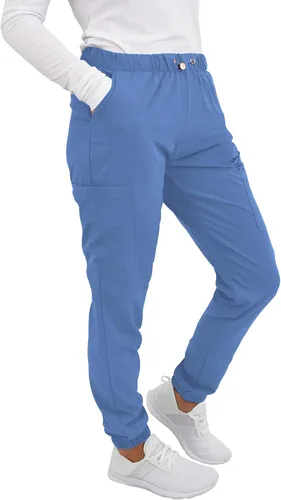 Vista 18 de Pantalones quirúrgicos Green Town para mujer - Pantalón quirúrgico jogger, bolsillos cargo, tela elástica, cordón de ajuste, fácil cuidado Negro