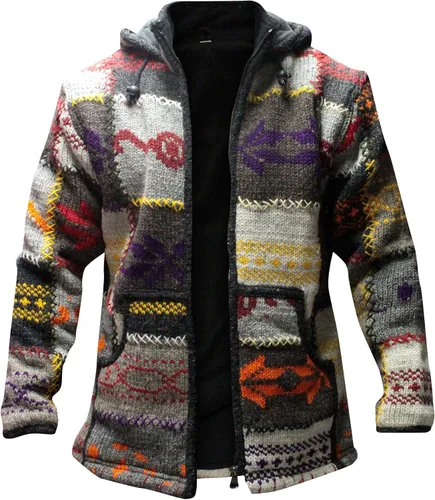 Vista 2 de Shopoholic Fashion Chaqueta de invierno para hombre, diseño de retazos, cuello alto, estilo hippie bohemio, multicolor