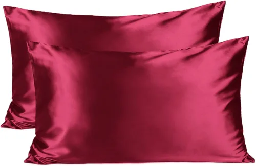 Vista 22 de Yanibest Funda de almohada de satén, fundas de almohada de seda para cabello y piel con cremallera, juego de 2 fundas de almohada estándar para 20 x