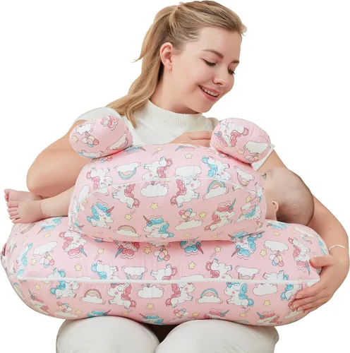 Vista 6 de lasoftan Almohada de lactancia para lactancia, almohada de lactancia materna para apoyo de mamá, correa de cintura ajustable y funda de algodón