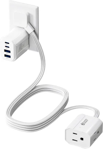 Vista 12 de Cable de extensión corto de 1.5 pies SUPERDANNY, regleta de enchufe plano en ángulo recto, cable de extensión de 13 A para interiores con 3 tomas