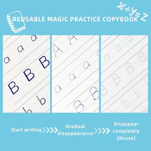 Vista 4 de LUCKFUTURE Libro de práctica de escritura a mano con ranuras, cuadernos mágicos reutilizables para niños, conjunto de práctica de escritura a mano