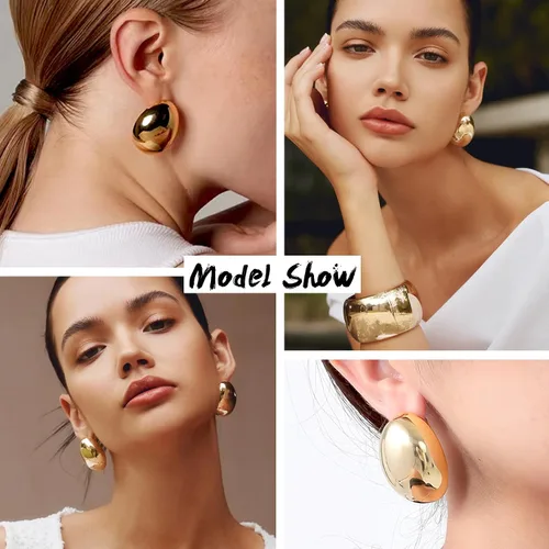 Vista 6 de KELMALL Aretes tipo argolla de oro de 14 quilates para mujer, hipoalergénicos, gruesos, redondos, no se deslustra, para orejas sensibles