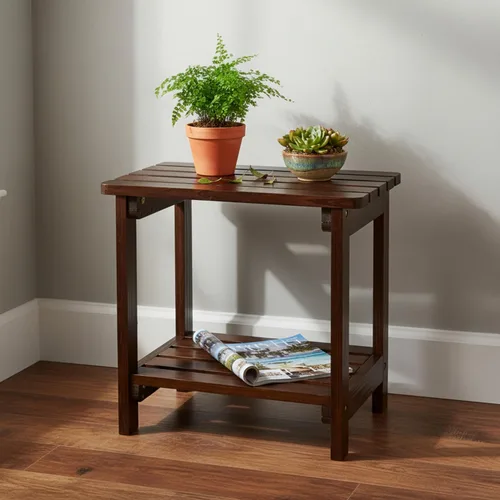 Vista 4 de Shine Company Providence - Mesa rectangular de madera maciza, mesa de patio pequeña Adirondack para exteriores, color marrón quemado